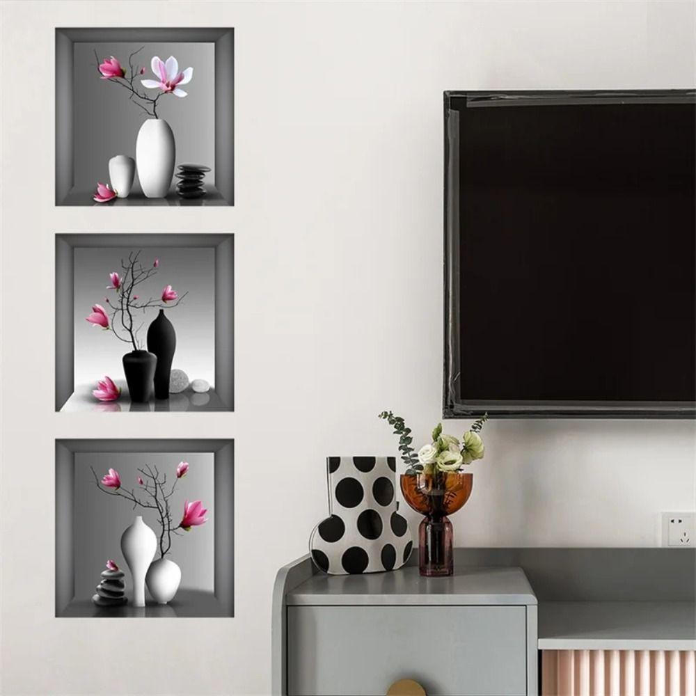 Self Adhesive Plant Pattern Wall Sticker Plants Flower Decals for 3 Pcs/Set Bedroom