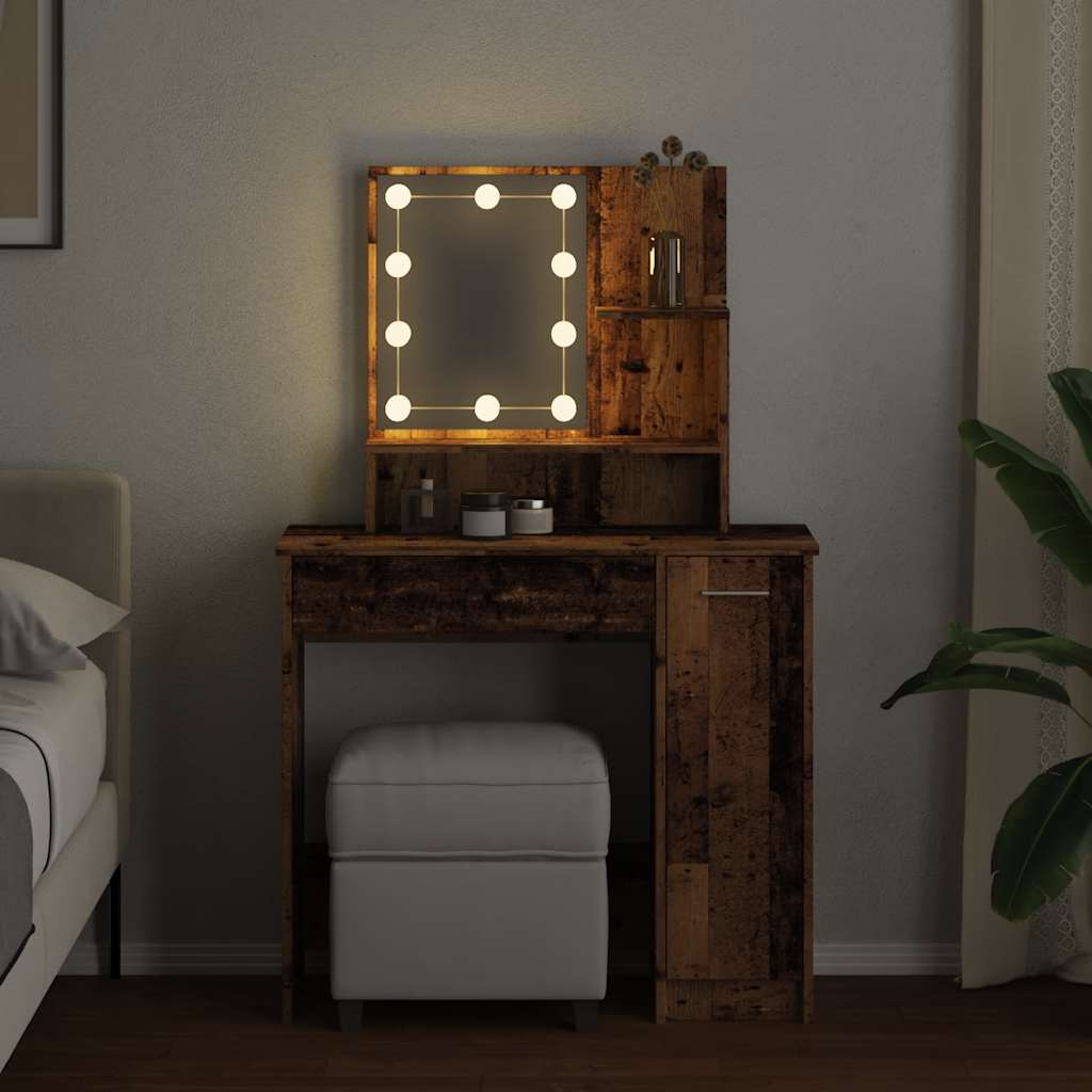 Vidaxl Dressing Table With LED Lighting, Old Wood, 86.5X35X136 Cm