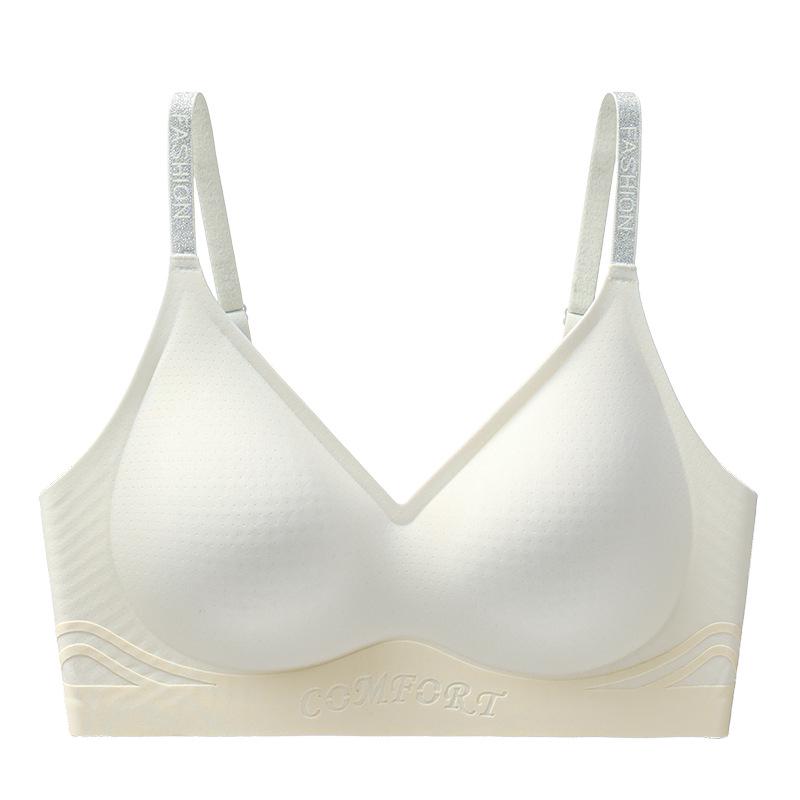 Breathable Seamless Bra: Semi-Fixed Cups, No Underwire, Side Bust Support, Integrated Lifting for Small Breasts.