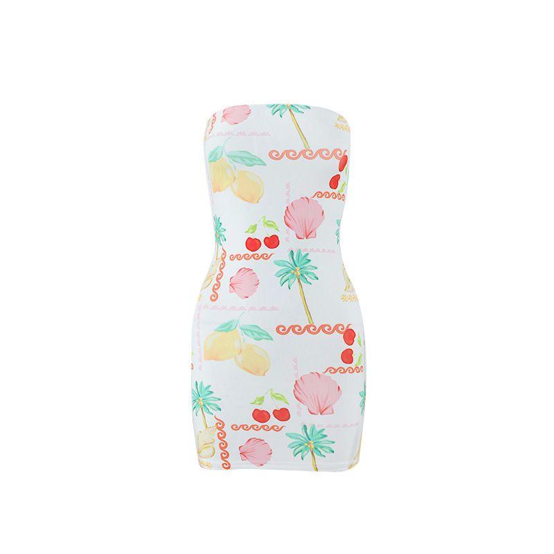 

Outfitgirl Funny Fruit Printed Mini Tube Top Short Skirt Beach Seaside Vacation Dress Color three S