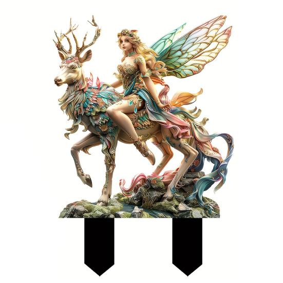 Fairy Deer Garden Stake 2D Acrylic Fairy Tale Yard Art Stake Forest Fairy