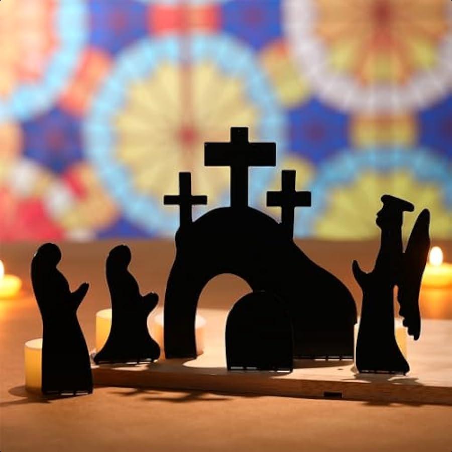 

5 шт. Декор на Пасху «Гроб Иисуса», Пустой гроб, Пасхальная сцена и украшение с крестом, Металлическая табличка «Иисус», Он воскрес, Рождество, Воскресение С United States