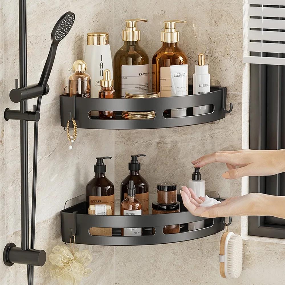 1/2/3Pcs No Drill Required Bathroom Storage Shelf Holder Shower Caddy Shelves Towel Holder Shelves for Bathroom