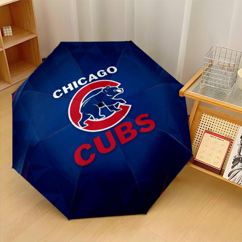 Chicago Cubs Print Auto 8?Ribs Folding Umbrella Wind Resistant Lightweight Automatic Umbrella For Daily Travel