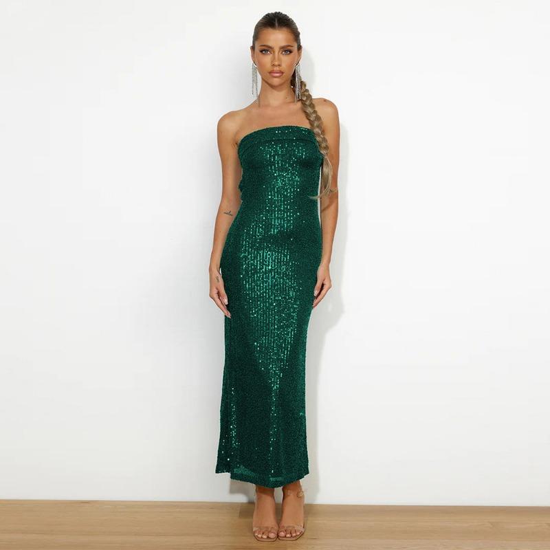 Bead Dress Sexy Strapless Dress High-end Temperament Hollowed Out Long for Women Evening Dresses