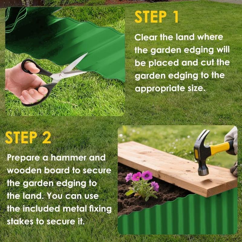 Corrugated Plastic Garden Edging Landscape Edging Border for Lawn Flower & Vegetable Bed Outdoor Decorative Green Fence Barrier
