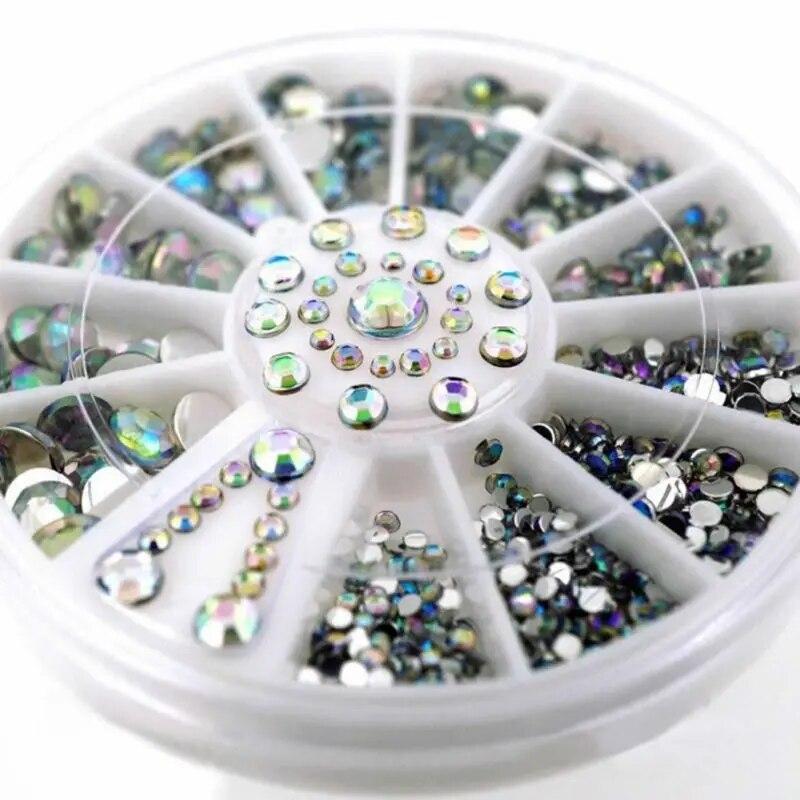 1,5 mm/2 mm/3 mm/4 mm blandet sølv runde rhinestones for akryl Uv Gel Shinning Nail Art dekorasjon i hjulkasse