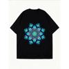 Vintage Oversized T-Shirt mit Türkisfarbenem Pfauenfeder-Mandala-Druck – Oberteil mit Ethnischem Intrigatem Muster