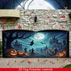 One [2D flat printing] item Halloween garage door sticker witch broom flying scenezyc