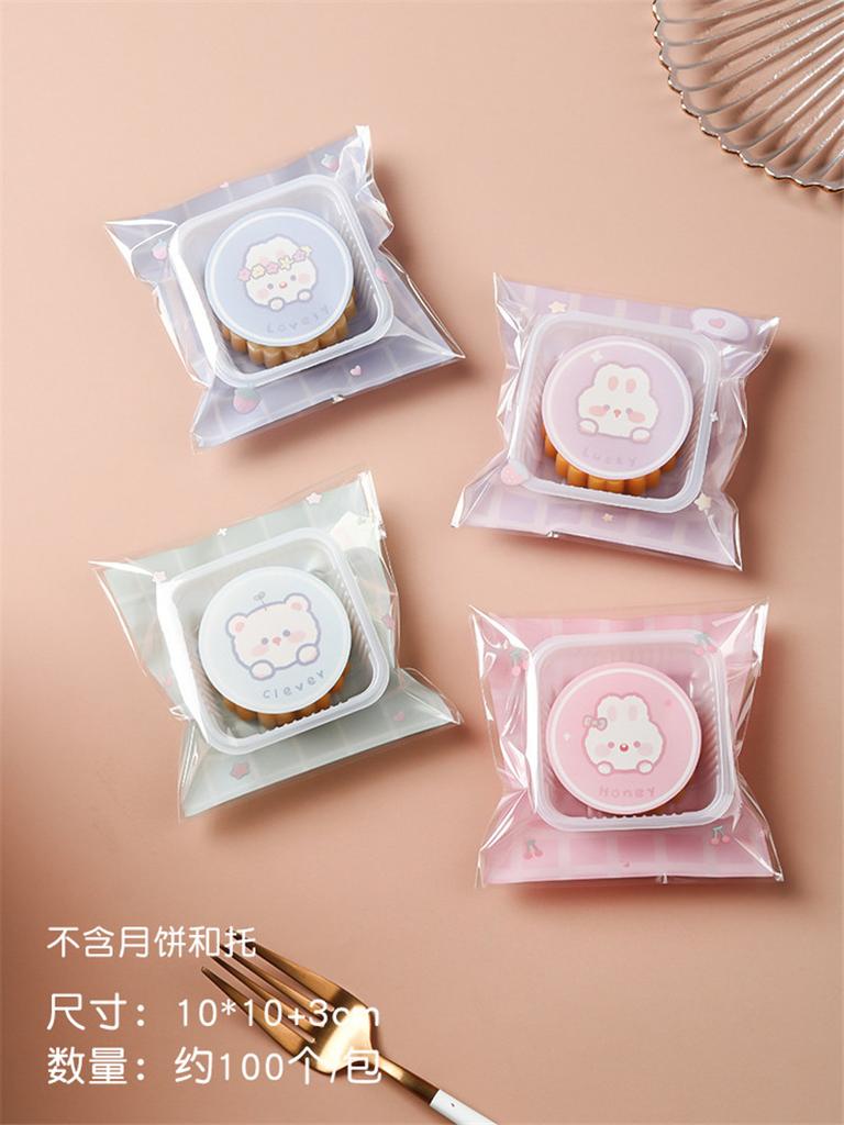 100Pcs 7x7cm/10x10cm Plastic Cartoon Self-Adhesive Bakery Packaging Cookie Snack Candy Bags Birthday Party Gift