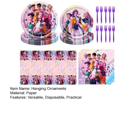 Birthday Party Decoration Kit K-Pop Themed Garland Tablecloth Paper Plates Napkins Eco-Friendly Disposable Tableware Easy Clean-Up Party Supplies