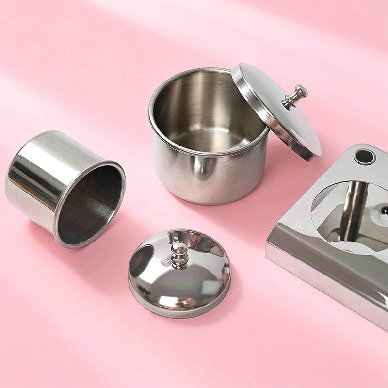 2 Stück/Set Maniküre Acryl Flüssigpulver Edelstahlbehälter Schale Dappen-Schale Desinfektionsbecher mit Deckel Nagelkunstwerkzeug