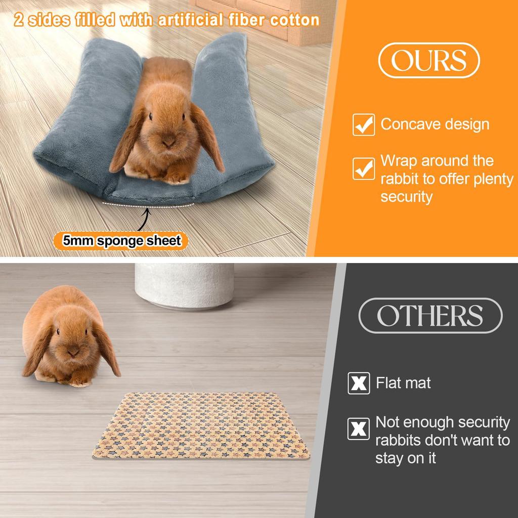 Rabbit Bed Thickened Soft Bunny Concave Bed Cuddle Cushion Plush Mat with Cotton Lounger Pillows Small Pet Flop Mat for Sleeping
