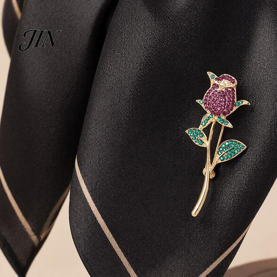 Non-fading Lapel Pin Suit Collar Pin, 3D Rose Flower Shape with Rhinestones Brooch Inlaid, Electroplated Anti-Oxidation Versatile Badge for