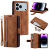 For iPhone 17 Pro Max Case 9 Card Slots Zipper Wallet PU Leather Phone Cover with Wrist Strap