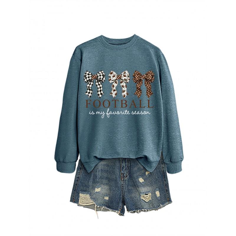 Womens Casual Loose Fit Crewneck Sweatshirt Football Print Everyday Wear