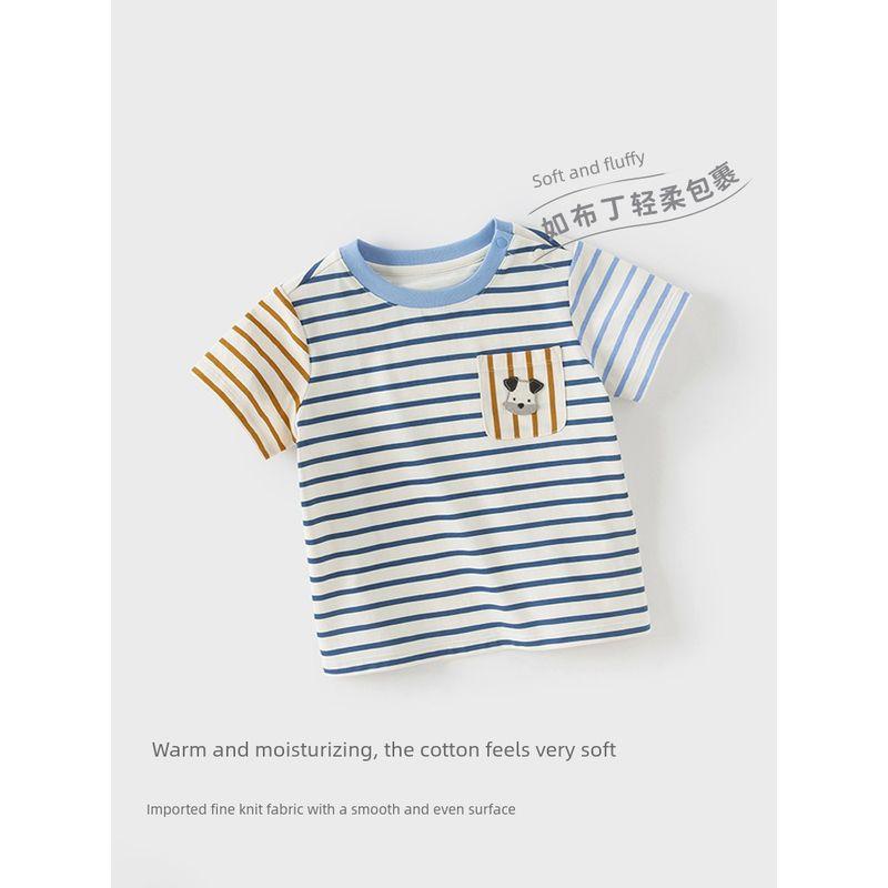 David Bella Kidsren's Short-Sleeved T-Shirt 2026 Boys' Summer Clothing New Pure Cotton Bottoming Shirt Baby Boy Stripesd Top