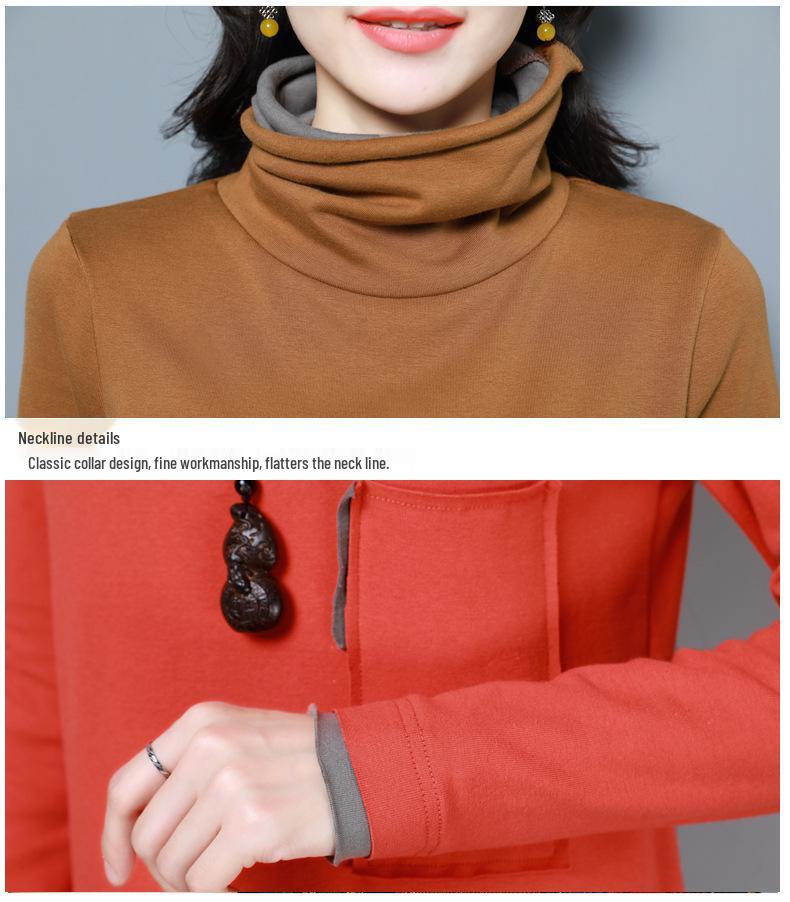 Dam 2024 T-shirt med hög hals och ståkrage - Höstmode Tvådelad stil