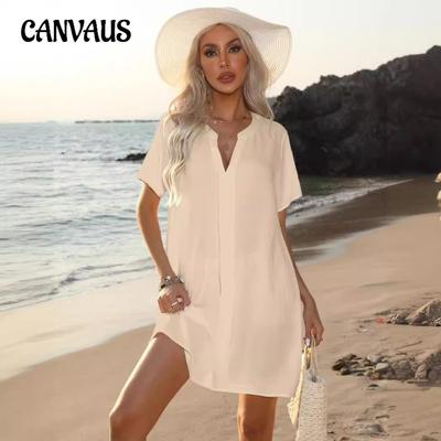 Women's Plus Size Summer Casual V-Neck Shirt Dress Beach Dresses