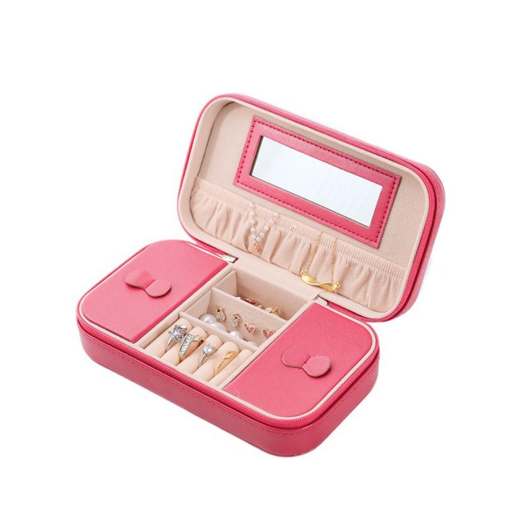 PU Travel Jewelry Case Solid Color Jewelry Display Box Simple Zipper Stotage Boxes  Women