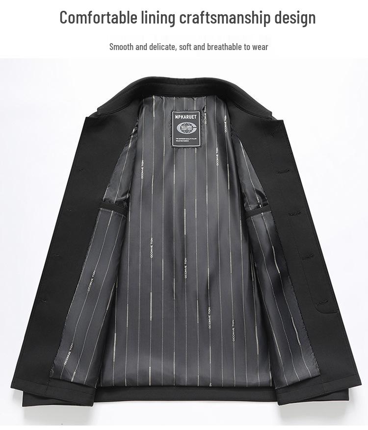 Men's Lapel Button Jacket, Business Casual, Spring/Autumn, for Middle-aged and Elderly (60-70) Fathers.