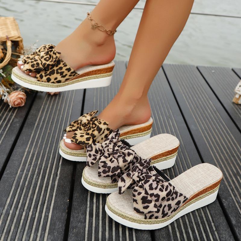 Dámské mašličkové peep-toe pletené platformové nazouváky Lehké ležérní boty