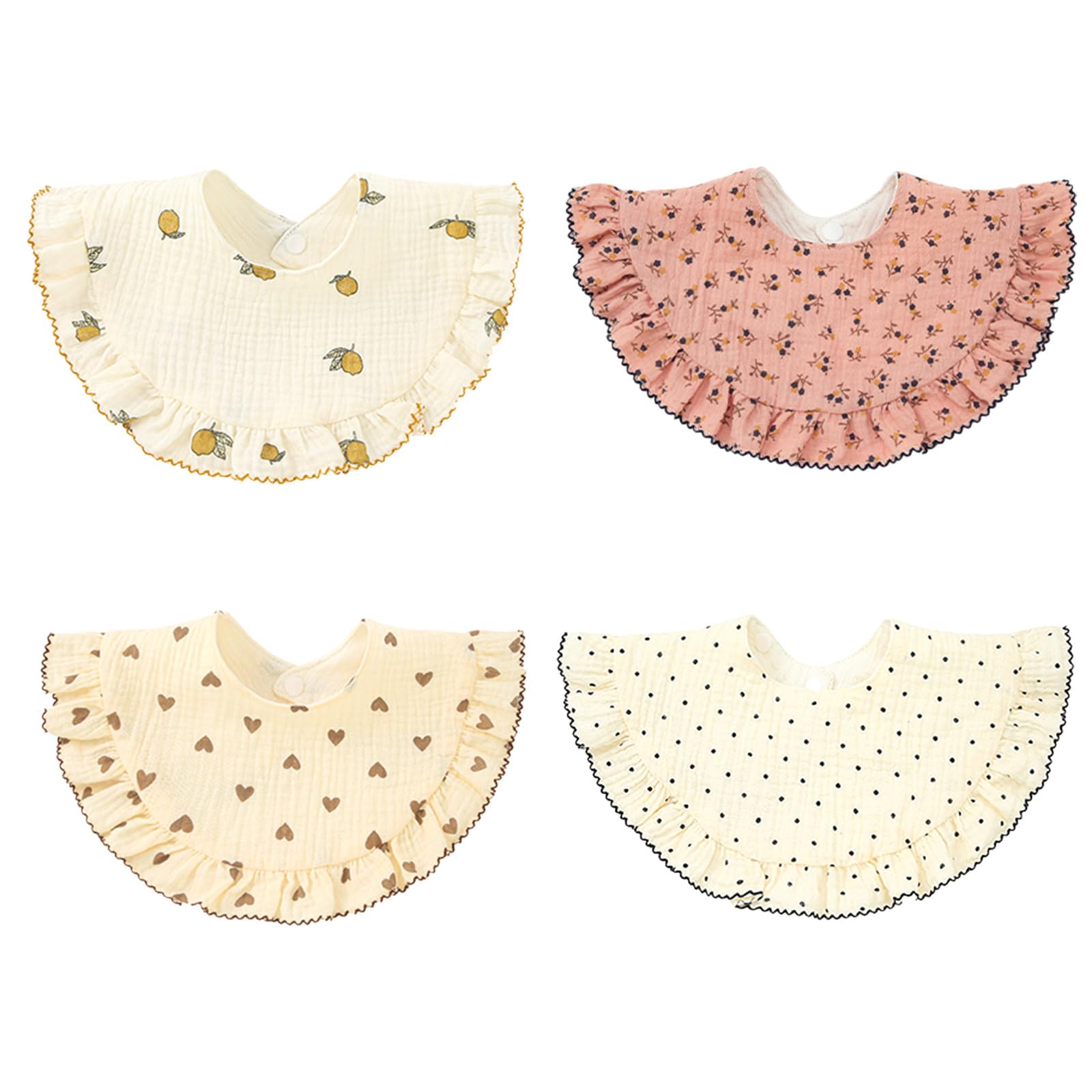 

Mirachic Gauze Type Set of Mealtime for Boys and Stylish and Spill and Stain Baby Snap Adjustable Button Baby First Mealtime 360-Degree Bibs, B, 4,