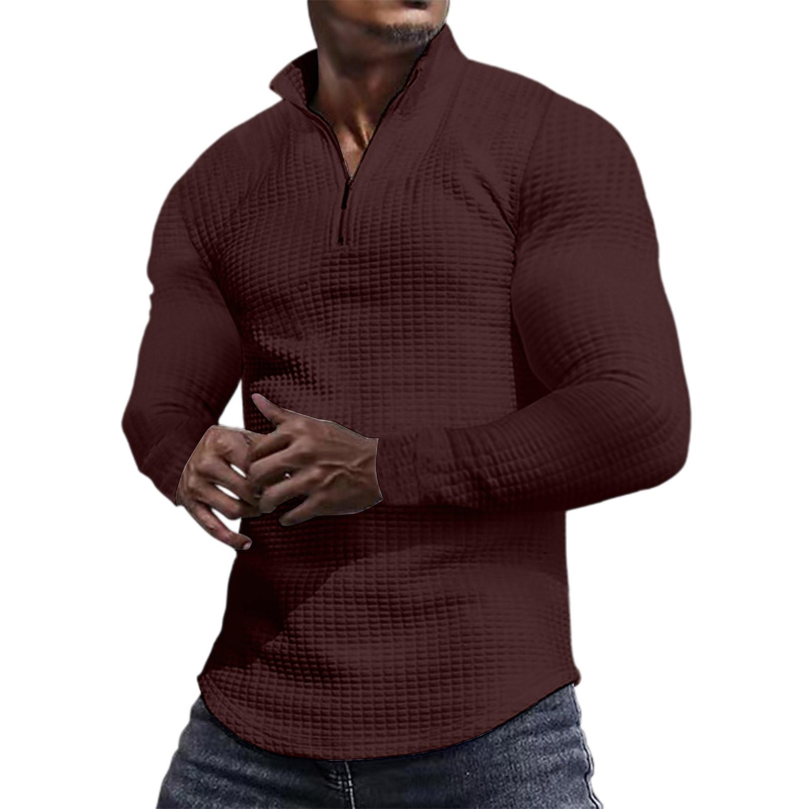 

Мужская повседневная толстовка с длинными рукавами на молнии до середины, с небольшим клетчатым узором и воротником-стойкой L винный