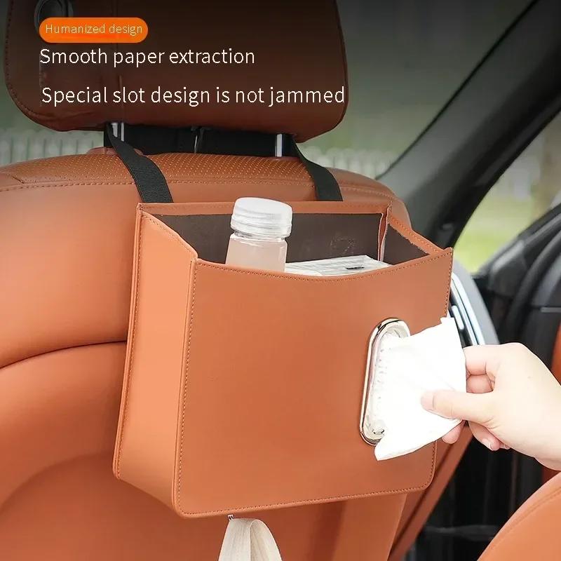 Bil multifunktionell förvaringslåda för lädervävnad under sätet Auto baksäte papperspåse Placera vattenkopp Kreativ biltillbehör
