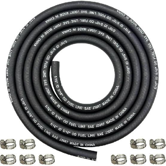 1/4" ID Fuel Hose Line Braided NBR Rubber Tubing 8 Feet For Automotives Generator Lawn Mower With 10 Clamps (6.4Mm ID)