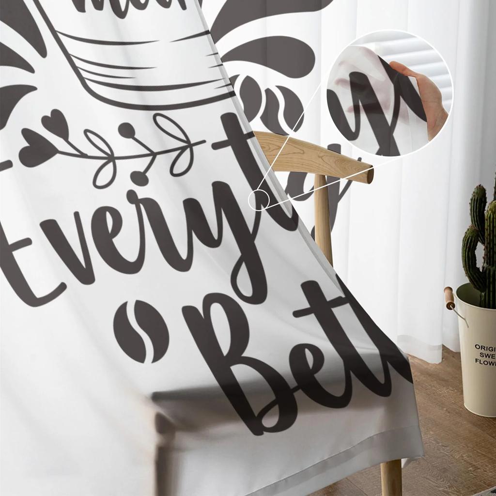 Coffee Tulle Curtains For Living Room Decoration Modern Chiffon Sheer Voile Kitchen Curtain