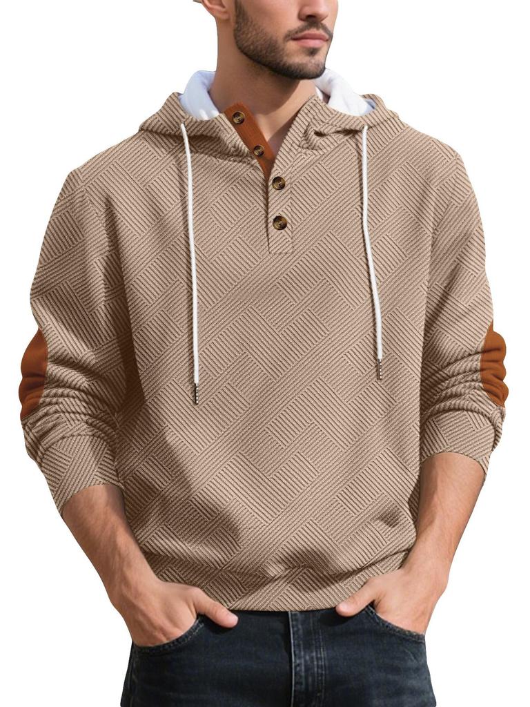 Men's Trendy Loose Hooded Jacquard Sweatshirt - Casual Long Sleeve Fashion Sportswear