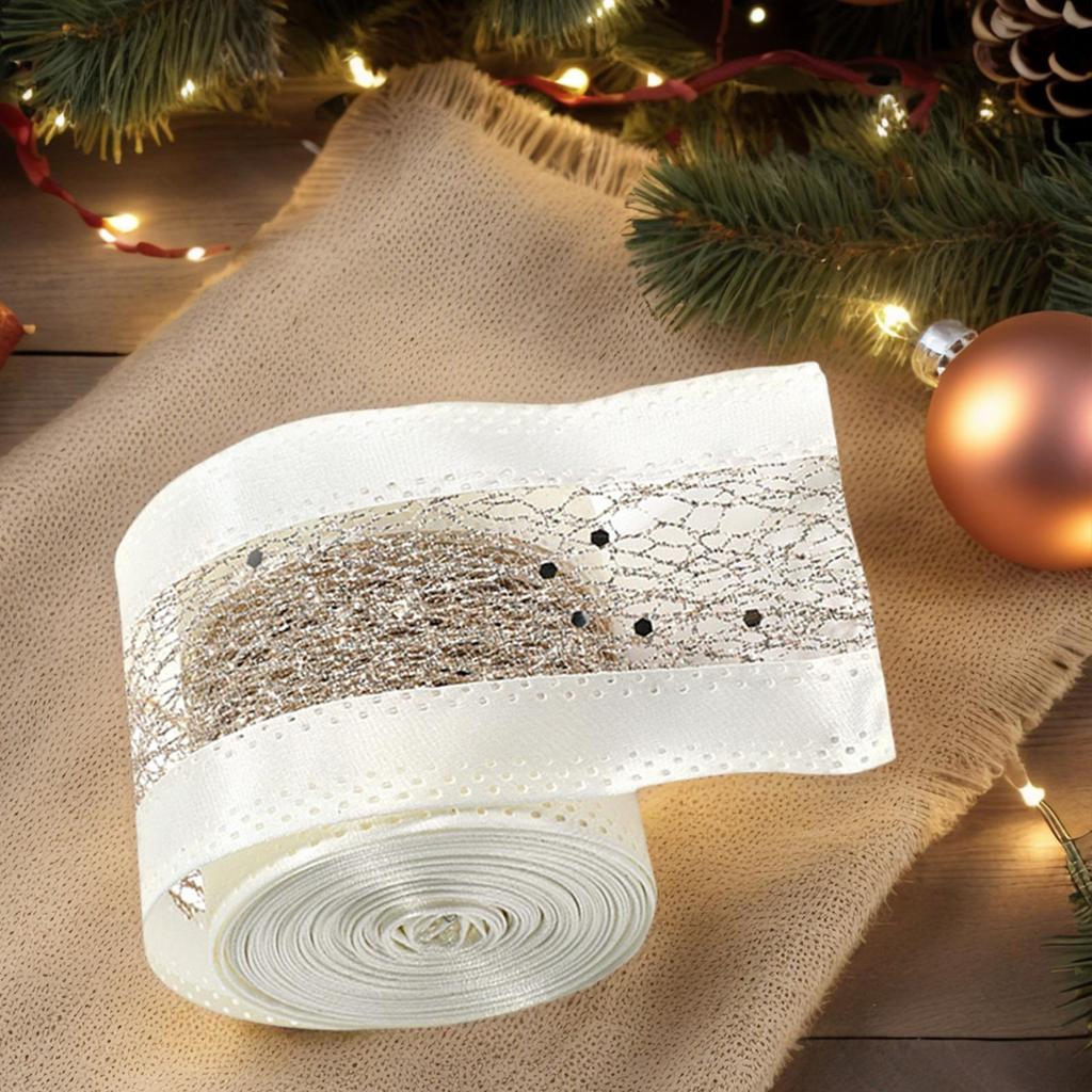 Christmas Ribbon For Crafts 6.5 Ft Webbing Strap Champagne Color Wreath Ribbon For Holiday Wrap Present Tree Decor Bow Wreath