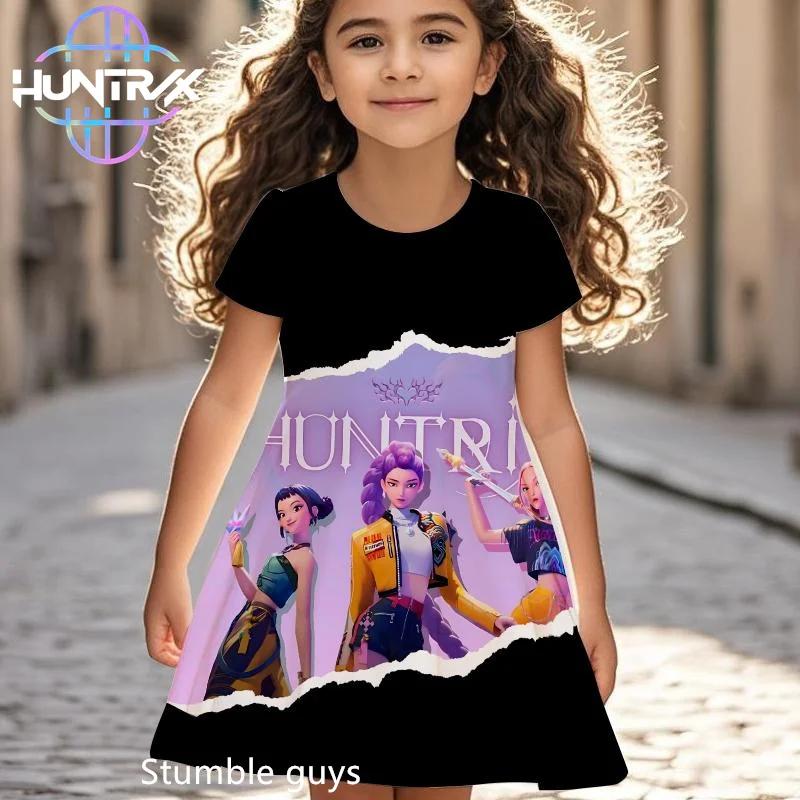 

Girls Kpop Anime Demon Hunters Dress Summer Kids Cartoon Short Sleeve Beach Sundress Casual Sleepwear 170