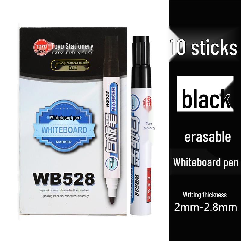 10-Piece Box of Toyo 528 Whiteboard Markers - Water-Based, Easy-Erase for Teachers