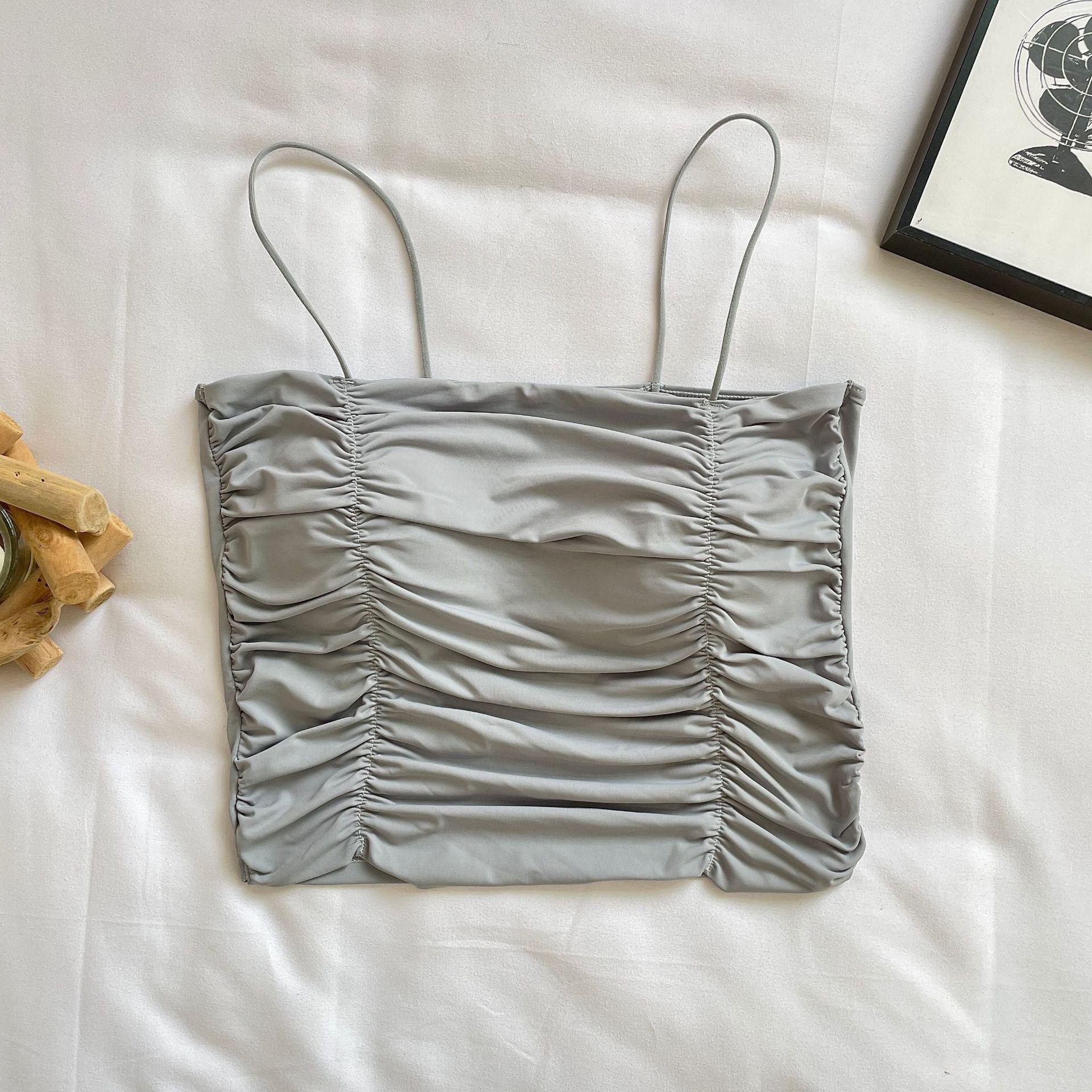 

Summer Ice Silk One-Shoulder Ruched Slimming Camisole with Fixed Cup - Breathable Versatile Underwear One size fits 80-130 jin синий