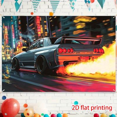 Dynamic Sports Car Design Digital Printing Polyester Wall Tapestry Suitable For Use In Living Rooms Bedrooms Offices Bars Party