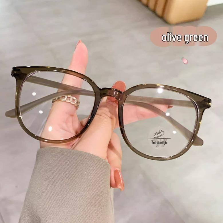 Korean Ultralight Anti-Blue Light Women's Glasses, Slimming Large Cold Tea Frame with Prescription.