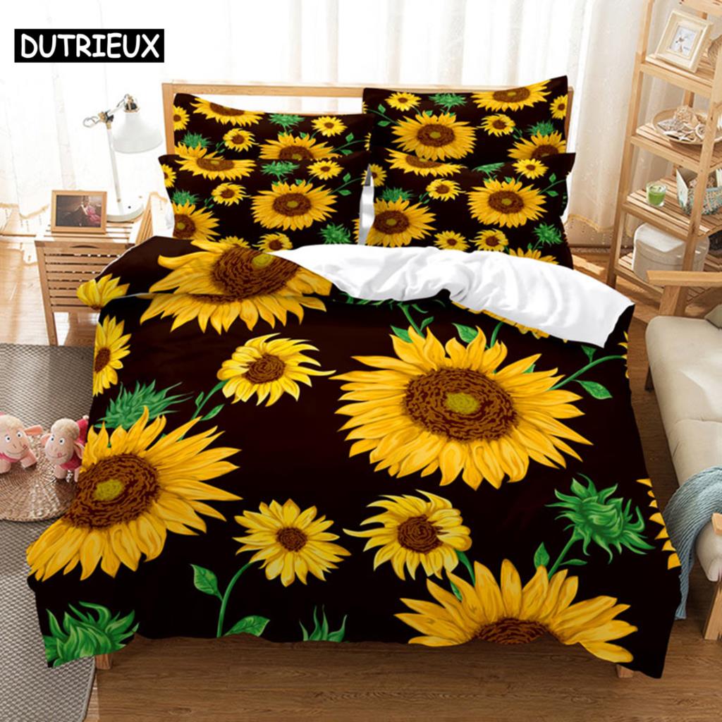 Sunflower Bedding Set Bed Linens Duvet Cover Quilt Comforter Pillow Case 3D HD Double Full King Queen Twin Bedroom 3PCS 2PCS