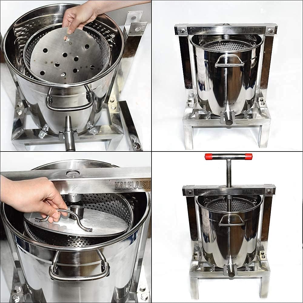 KALELAISU Pressa per Miele Attrezzatura Apistica 15L Grande Capacità Programma di Filtrazione di Grado 5 Separatore di Miele Materiale Acciaio Inossidabile 304 per Alimenti Miele