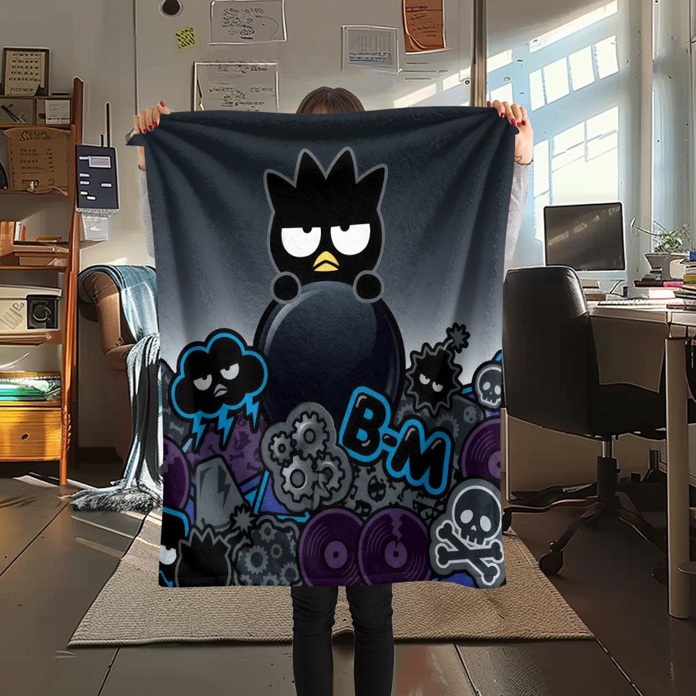 1PC Badtz-Maru Print Flannel Blanket, High quality All Seasons, Home Decor, Warmth and Comfort, Perfect for Christmas Gifts