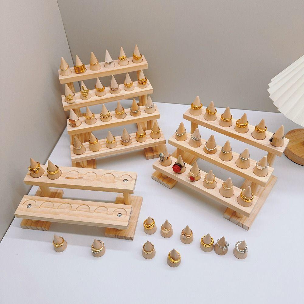 Multi-layer Wood Rings Display Holder Bracelets Necklace Ring Storage Rack  Bedroom