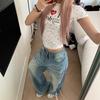 Design Crease Washed Jeans Women Spring and Summer Loose Wide Leg Trousers Do Old High Waist Straight Trousers Jeans for Women Long Denim Pants
