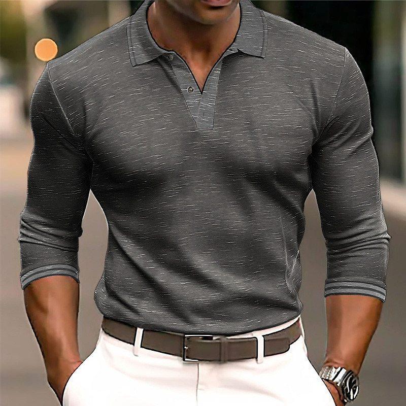Long Sleeve Polo Shirt with Forest Print, Stylish Casual Top for Daily Wear