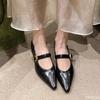 Fashion Elegant thick heeled pointed single shoes for summer breathable shallow mouth comfortable commuting small leather shoes
