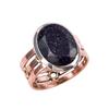 Natural Blue Sunstone Gemstone 925 Solid Sterling Silver Two Tone Ring S.10 F6e78
