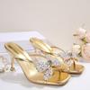 Women's Sandals Rhinestone Bow Clear Mesh Breathable Open Toe Summer New Square Toe High Heel Slippers