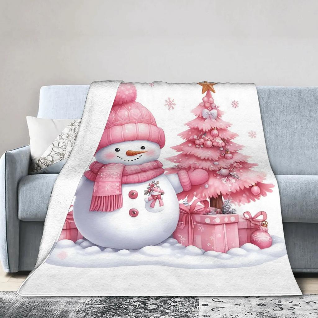 Christmas Snowman Warm Plush Throw Blanket for Kids Soft Flannel Bedspread for Sofa Bed Indoor Outdoor Use