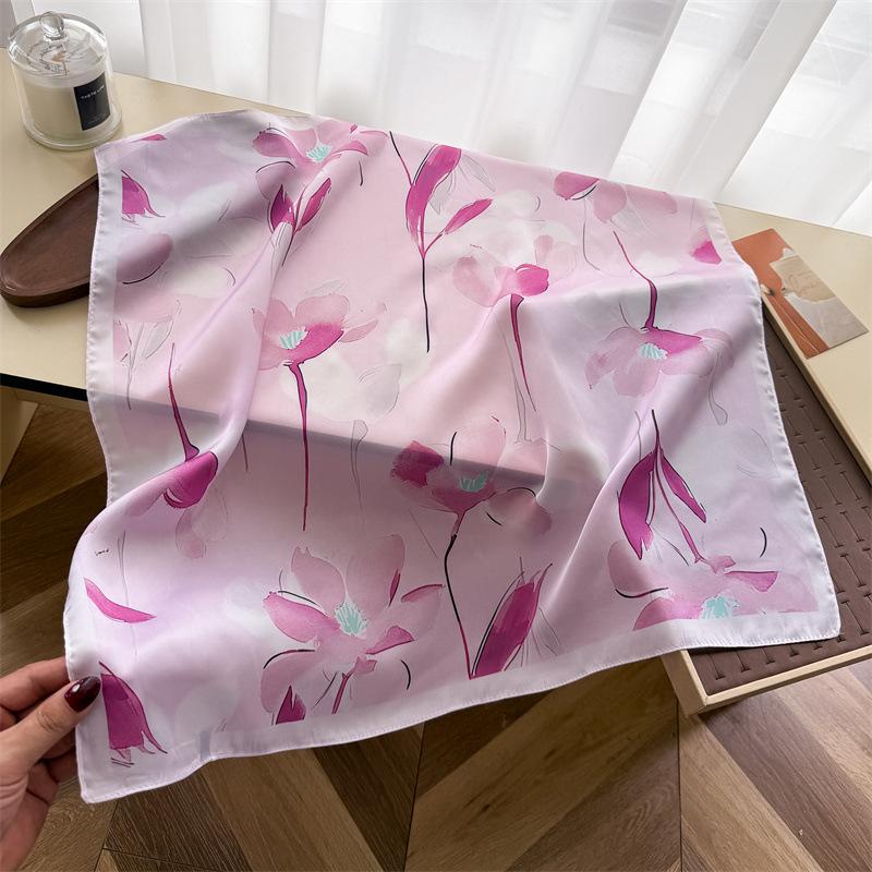 Floral Printed Small Square Scarf For Women Summer Sun Protection