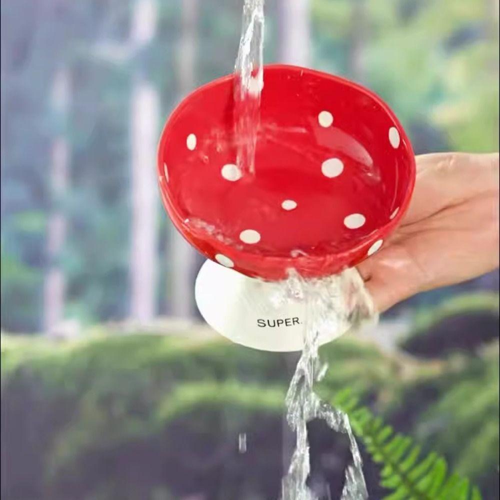 Ceramic Mushroom Cat Bowl Creative Cute Dog Food Feeding Basin Anti Tipping Slanted Mouth Pet High Foot Bowl Neck Protection
